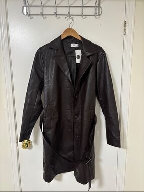 Suzy Shier Dark Brown Leather Trench Coat